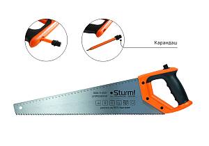Ножовка по дереву, с карандашом, 450мм, 7-8TPI, 3D, серия Кулибин, Sturm!